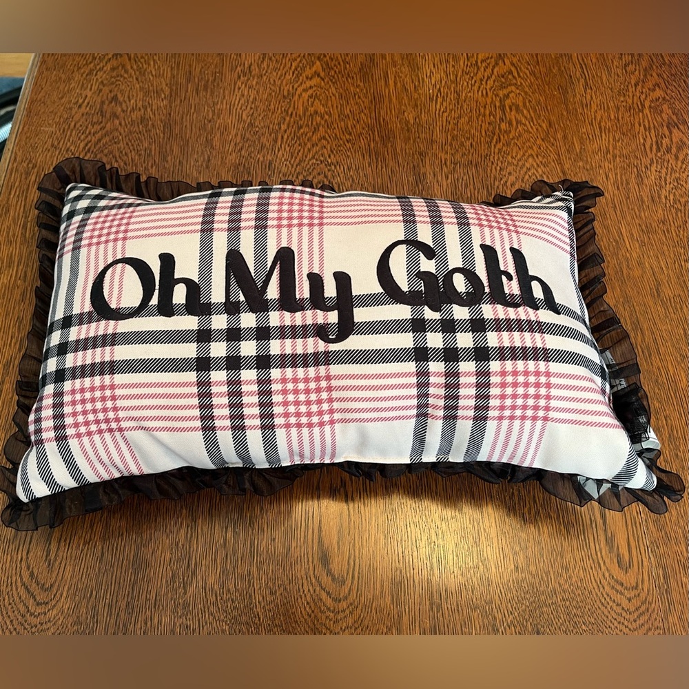 Ashland "Oh My Goth" Plaid Ruffle Lumbar Pillow - Pink & Black 🖤🩷